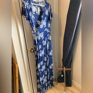 Lulus Blue Floral Wrap Dress